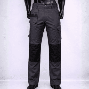 High-visibility safety trousers with reflective strips for industrial workwear