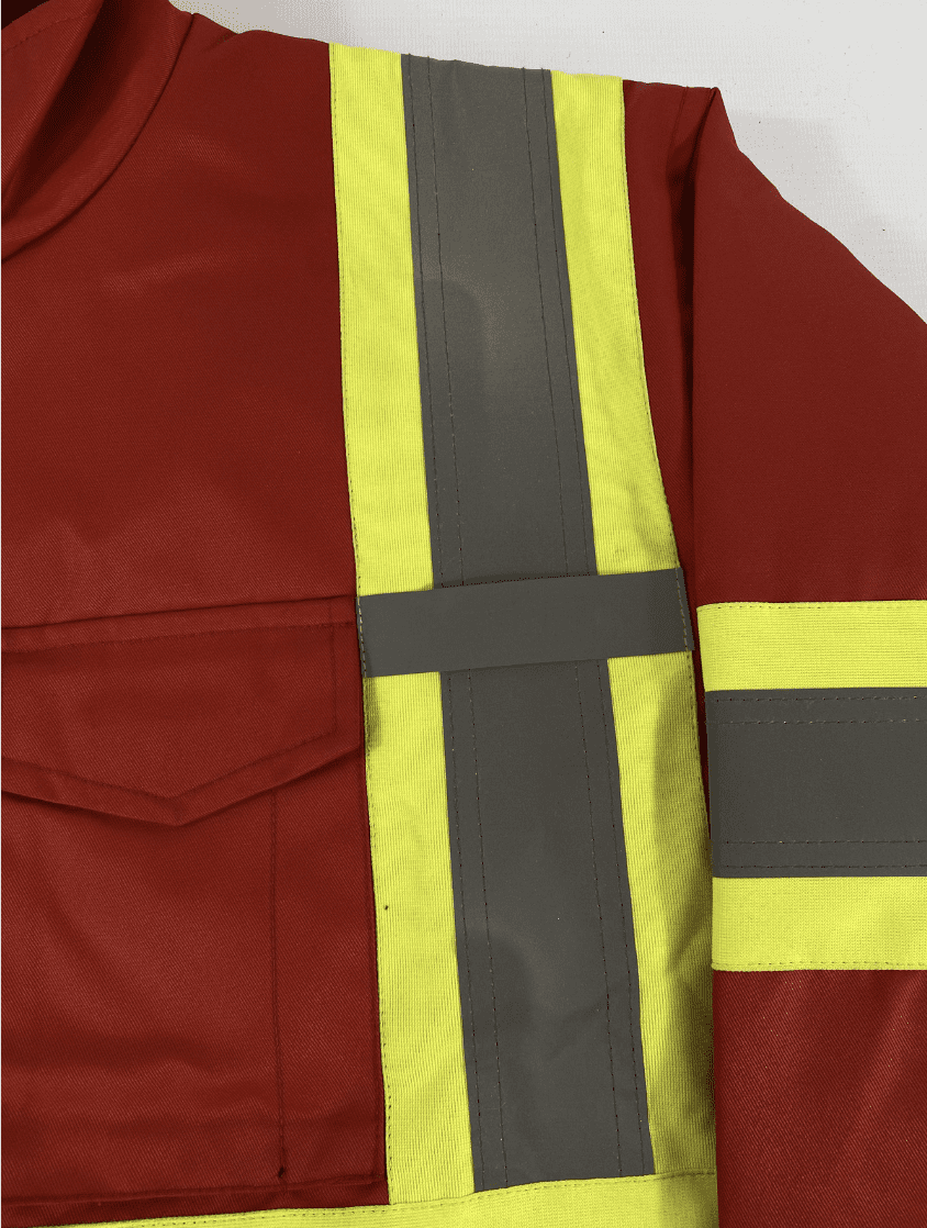 Close-up of reflective tape on high-visibility workwear