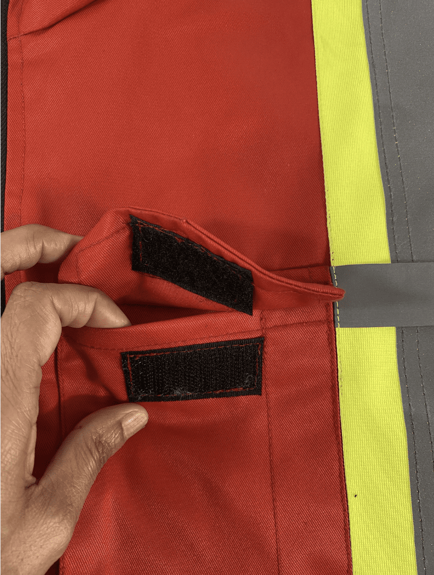 Close-up of functional pockets on industrial workwear