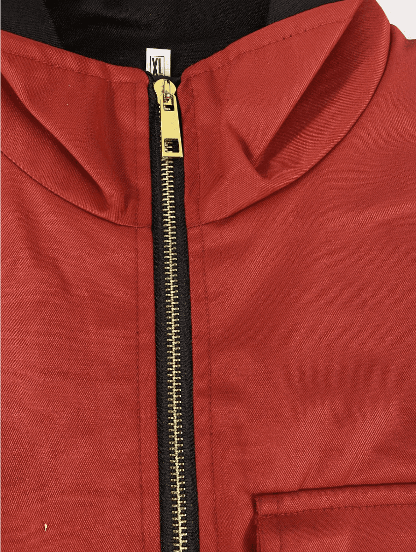 Close-up of heavy-duty zipper on industrial workwear