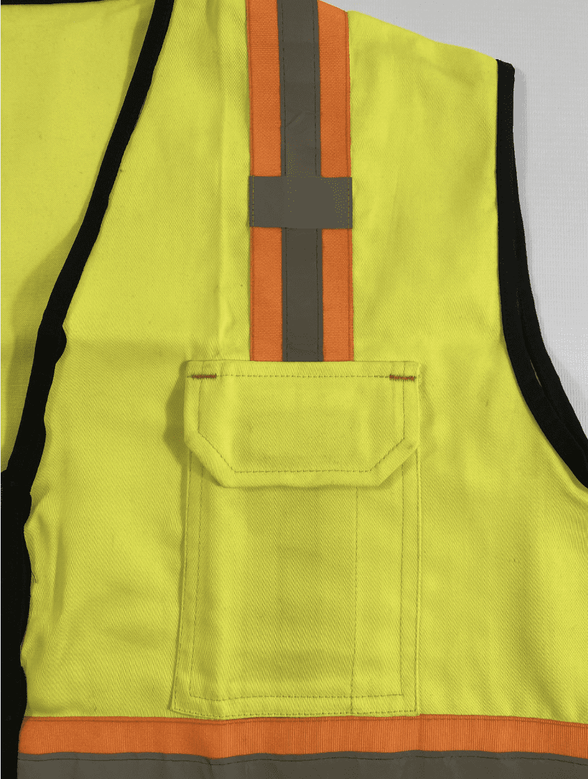 Close-up of reflective tape on high-visibility workwear